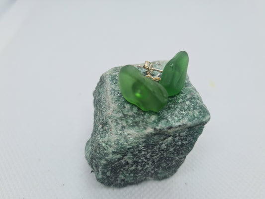 Green Sea Glass Stud Earrings